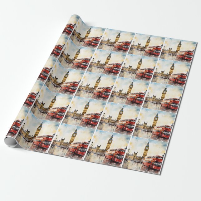 Big Ben and red bus in London Wrapping Paper (Unrolled)