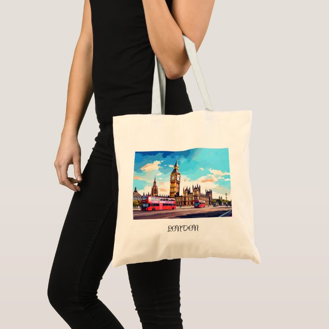  Big Ben and red buses in London Tote Bag (Front (Product))