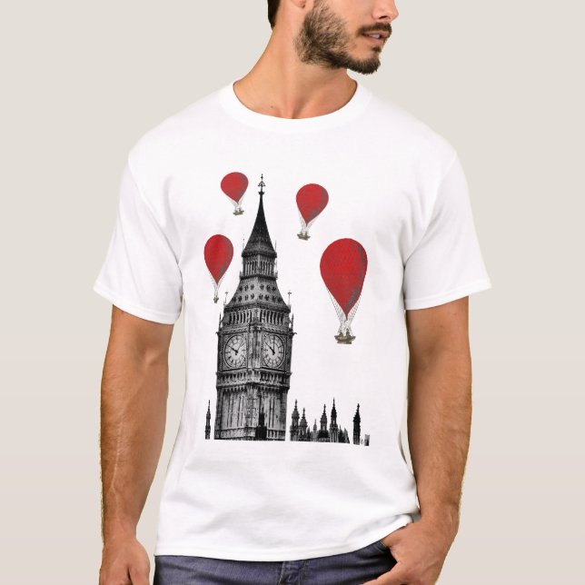Big Ben and Red Hot Air Balloons 2 T-Shirt (Front)