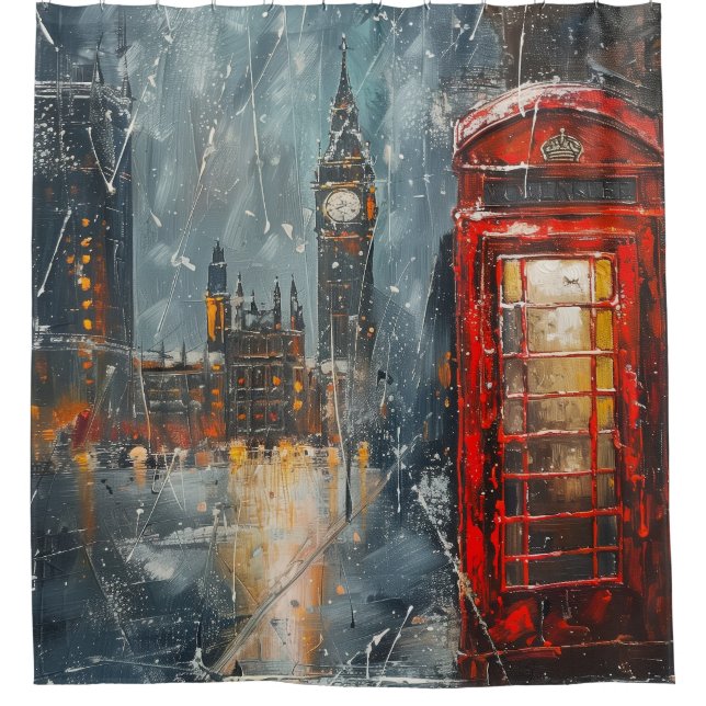 Big Ben and the Red Phone Booth Shower Curtain (Front)