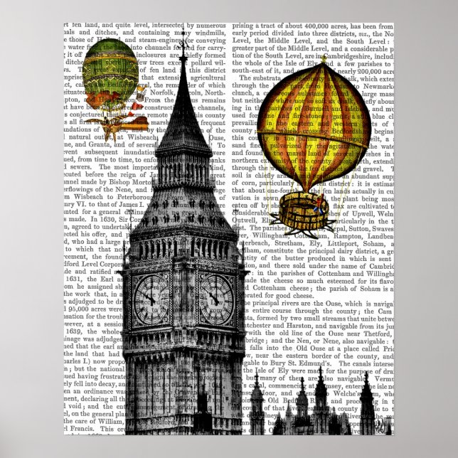 Big Ben and Vintage Hot Air Balloons Poster (Front)