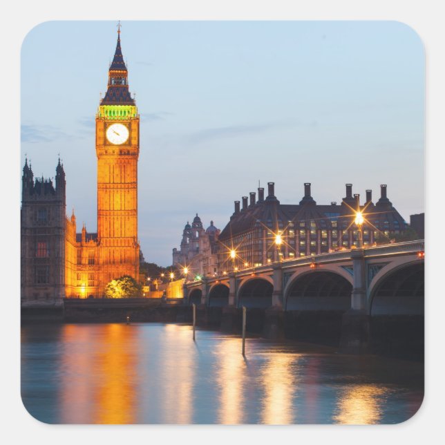 Big Ben and Westminster Bridge in the evening Square Sticker (Front)