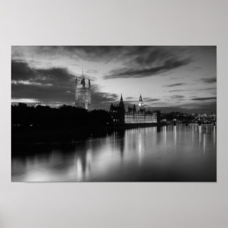 Big Ben and Westminster in black and white Poster