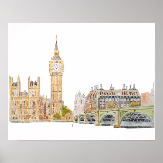 Big Ben and Westminster palace watercolor  Poster (Front)