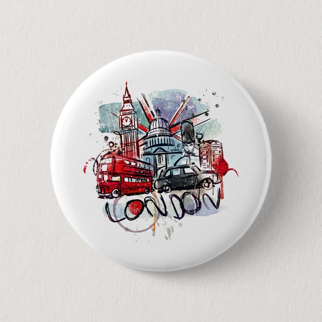 big ben bus london landmark 6 cm round badge (Front)