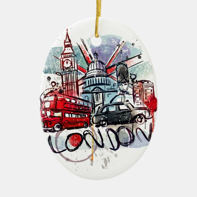 big ben bus london landmark ceramic tree decoration (Front)