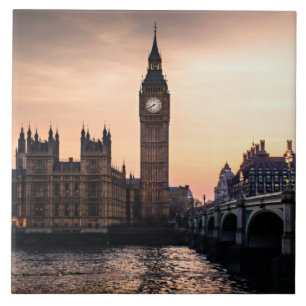 Big Ben by River Thames in London Tile