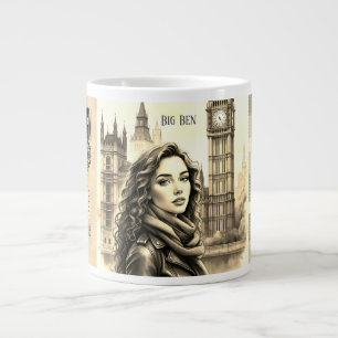 Big Ben Clock,Female Traveler at Big Ben London Large Coffee Mug