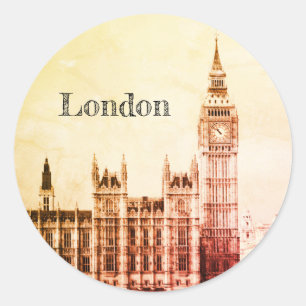 Big Ben Clock & London, Westminster / vintage UK Classic Round Sticker