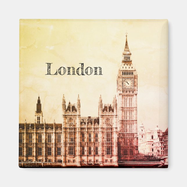 Big Ben Clock & London, Westminster / vintage UK   Magnet (Front)