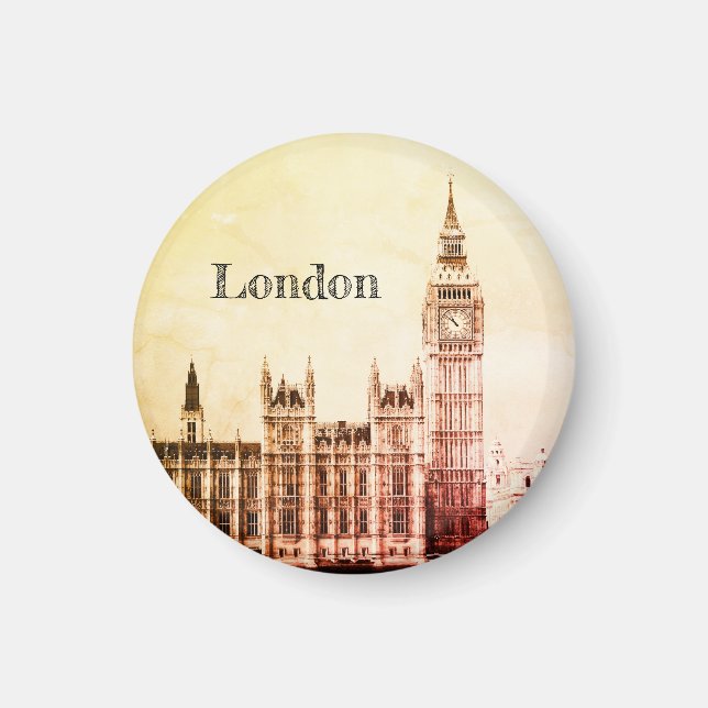 Big Ben Clock & London, Westminster / vintage UK  Magnet (Front)