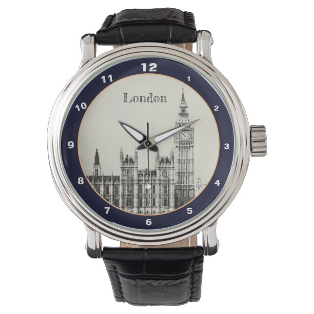 Big Ben Clock & London, Westminster /vintage UK Watch (Front)
