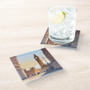 Big Ben Clocktower London England UK Glass Coaster