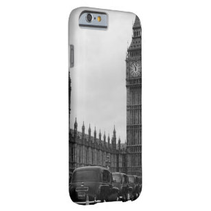 Big Ben en taxi cabs in black & white iPhone case