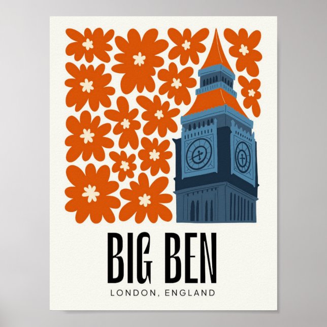 Big Ben London England abstract travel floral art Poster (Front)