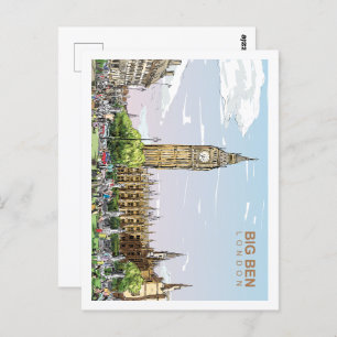 Big Ben London Famous Travel Place Illustration Postcard