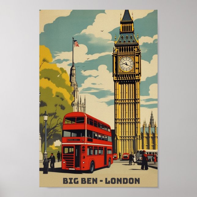 Big Ben London Famous Vintage Travel Place Poster (Front)