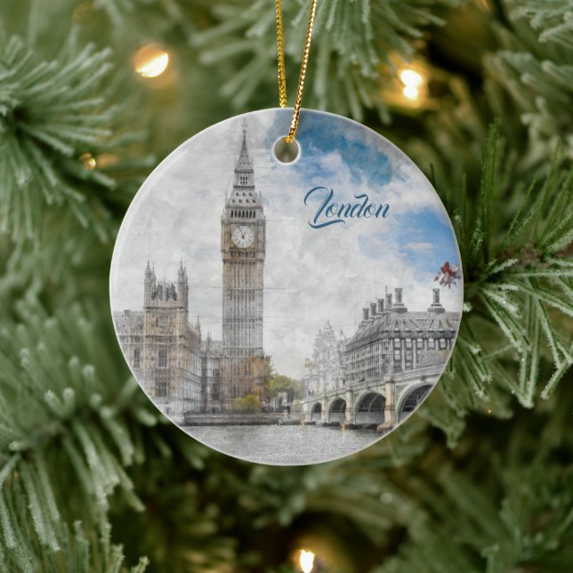 Big Ben London UK Ceramic Ornament British Travel (Tree)