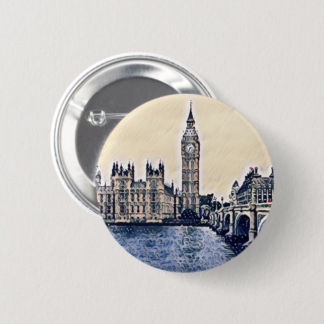 Big Ben London Watercolor art 6 Cm Round Badge (Front & Back)