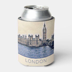 Big Ben London Watercolor art Can Cooler