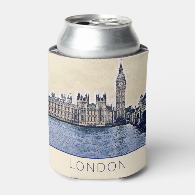 Big Ben London Watercolor art Can Cooler (Can Front)