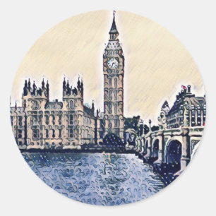 Big Ben London Watercolor art Classic Round Sticker