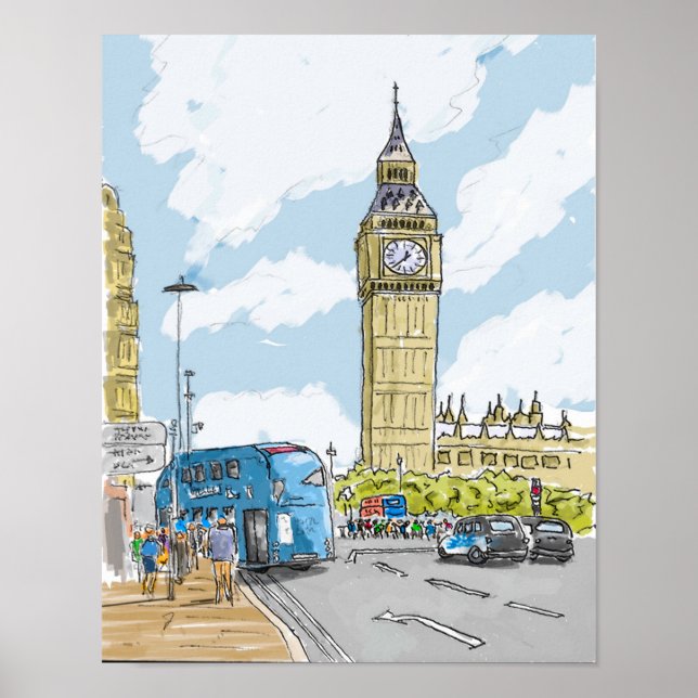 Big Ben London Watercolor Poster (Front)