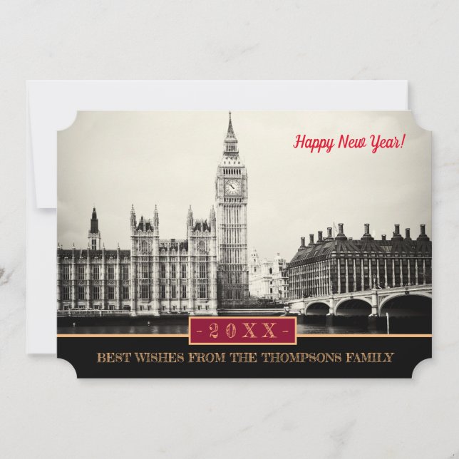 Big Ben London, Westminster & Happy New Year! Card (Front)
