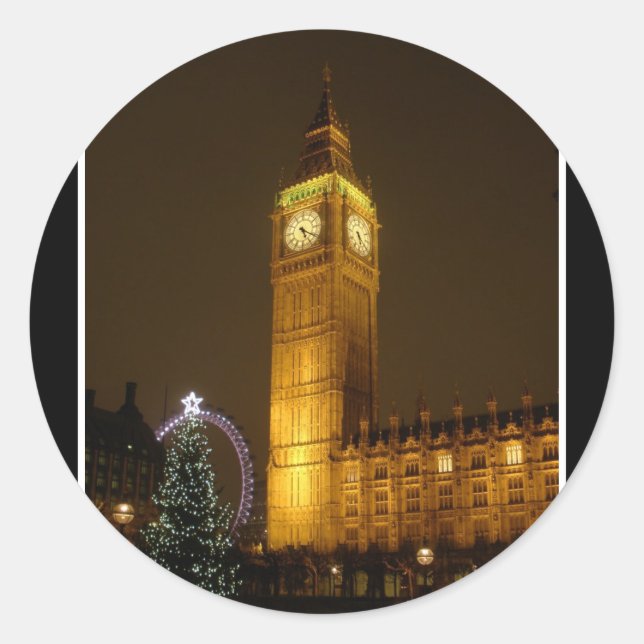 Big Ben ticks Goodnight Classic Round Sticker (Front)