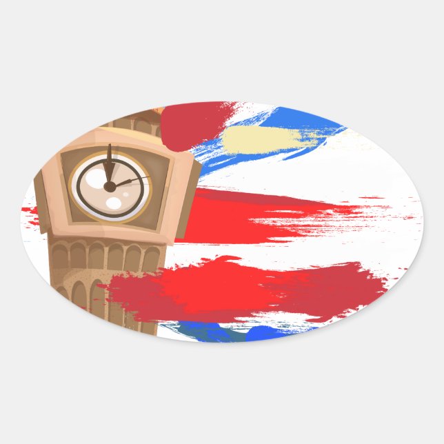 Big Ben Westminster Clock Tower Oval Sticker (Front)