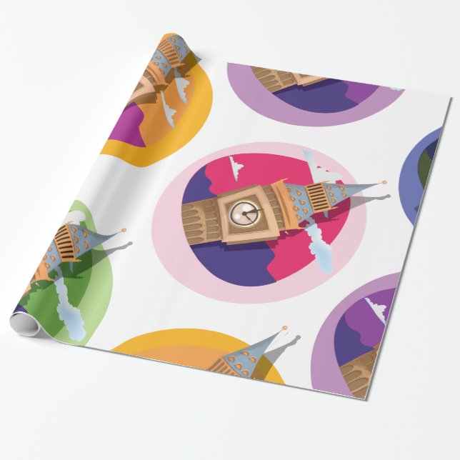 Big Ben Westminster Clock Tower Pattern Wrapping Paper (Unrolled)