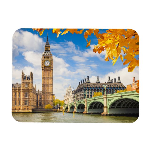 Big Ben With Autumn Leaves, London Magnet (Horizontal)