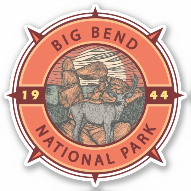 Big Bend National Park Elk Retro Compass Emblem (Front)