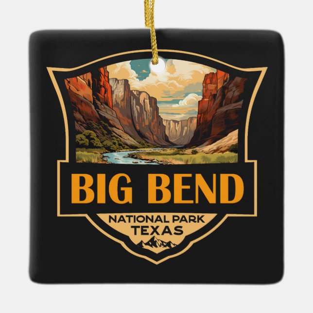 Big Bend National Park Illustration Retro Badge Ceramic Ornament (Front)