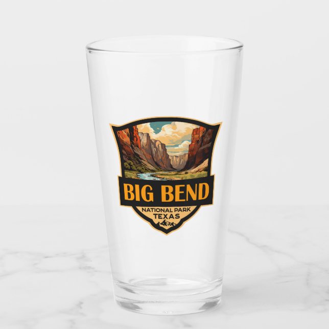 Big Bend National Park Illustration Retro Badge Glass (Front)