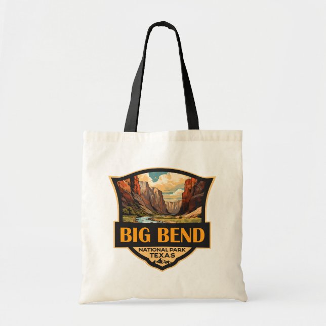 Big Bend National Park Illustration Retro Badge Tote Bag (Front)