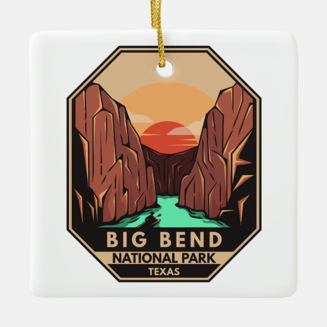 Big Bend National Park Kayak Retro Emblem Ceramic Ornament (Front)