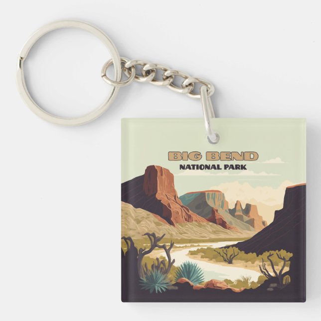 Big Bend National Park Texas Retro Travel Key Ring (Front)