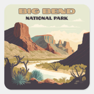 Big Bend National Park Texas Retro Travel Square Sticker
