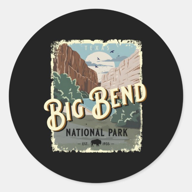 Big Bend National Park Texas Travel Style Classic Round Sticker (Front)