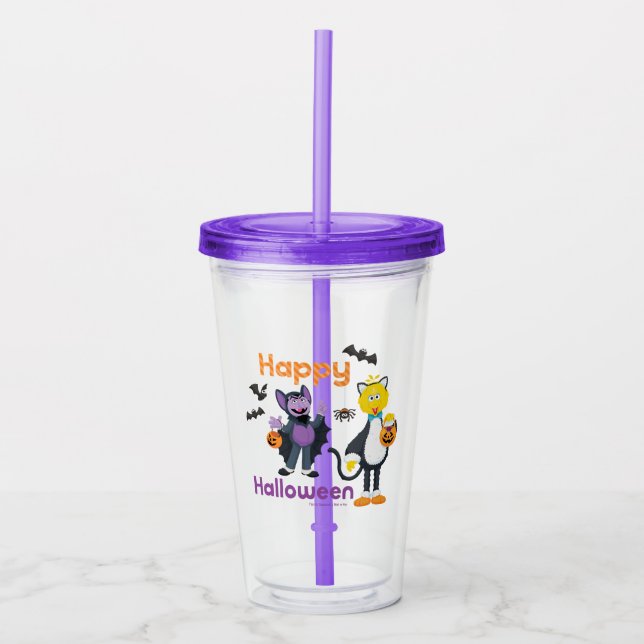 Big Bird and Count | Happy Halloween Acrylic Tumbler (Front)