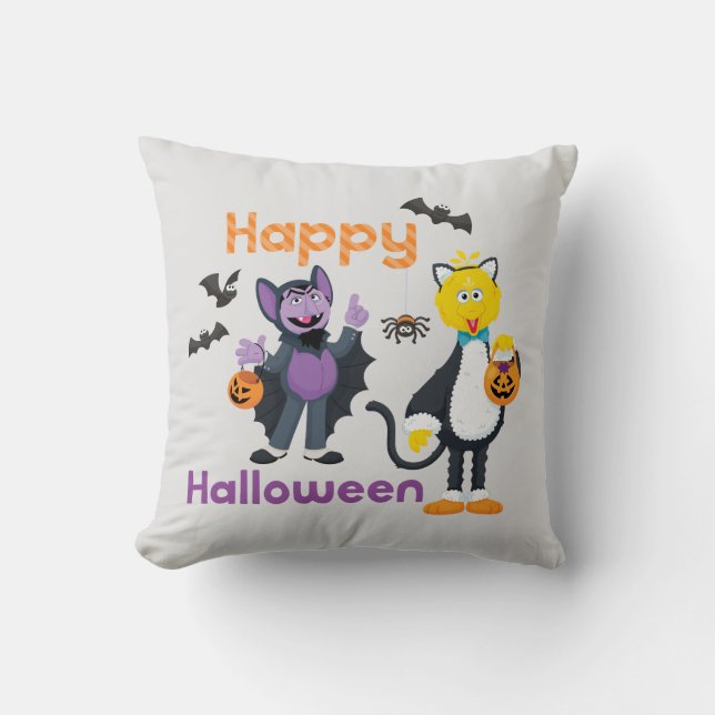 Big Bird and Count | Happy Halloween Cushion (Front)
