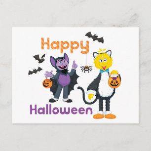 Big Bird and Count   Happy Halloween Postcard
