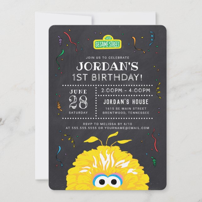 Big Bird Chalkboard Confetti Birthday Invitation (Front)