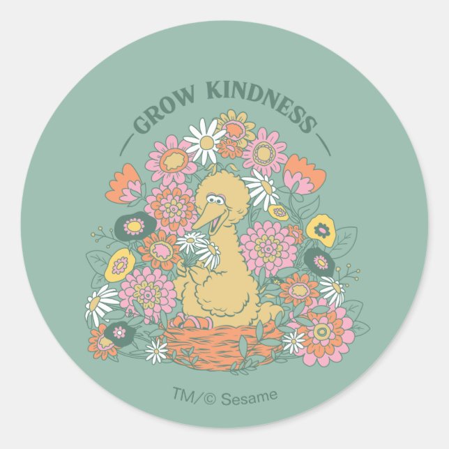 Big Bird | Grow Kindness Floral Graphic Classic Round Sticker (Front)