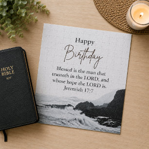 Big Birthday Dad Serene Ocean Scriptural Text Jigsaw Puzzle