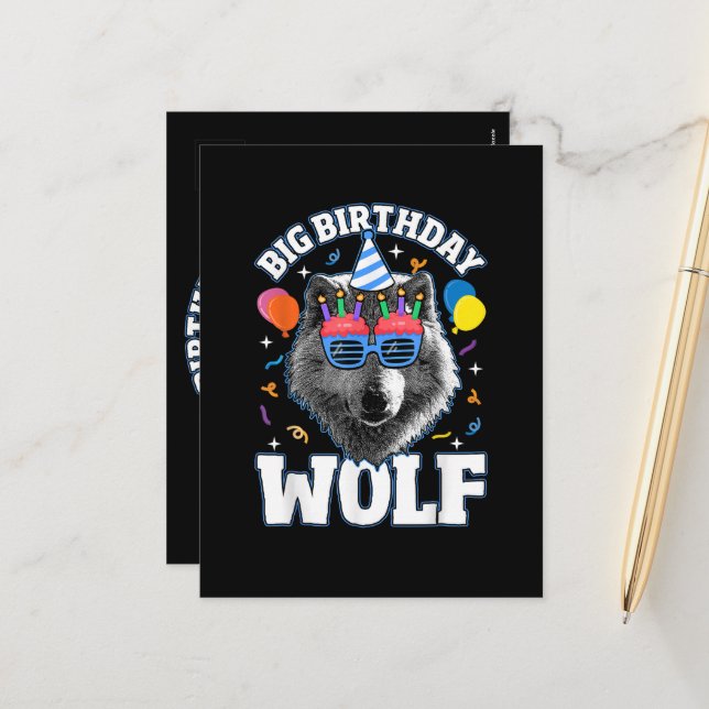 Big Birthday Wolf for Wolves Holiday Postcard (Front/Back In Situ)