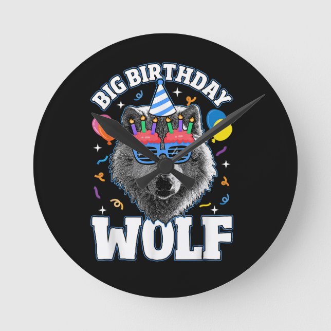 Big Birthday Wolf for Wolves Round Clock (Front)