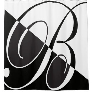 Big Black and White Letter B Elegant Monogram Shower Curtain