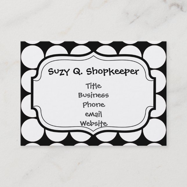 Big Black and White Polka Dots Circles Pattern Business Card (Front)